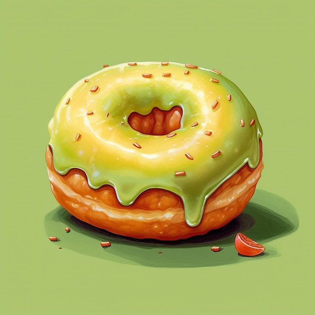 Een tekening van een donut met geel glazuur en hagelslag erop.