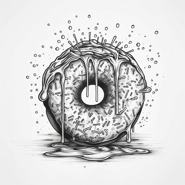 Een tekening van een donut met hagelslag en glazuur erop generatieve ai