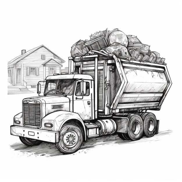 Foto een tekening van een dump truck met een lading blokken op de achterkant generatieve ai