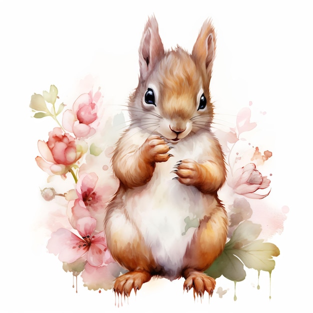 een tekening van een eekhoorn met bloemen erop