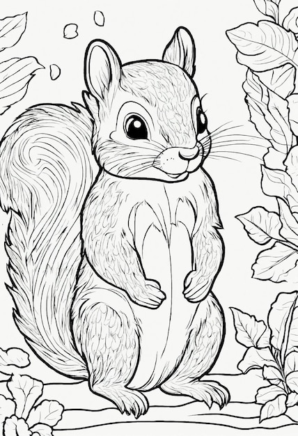 een tekening van een eekhoorn met een patroon van bladeren en een eekhoorns