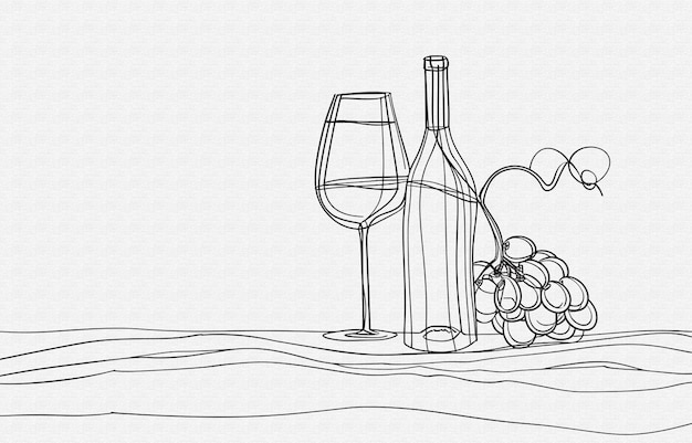 een tekening van een fles wijn en een fles wijn