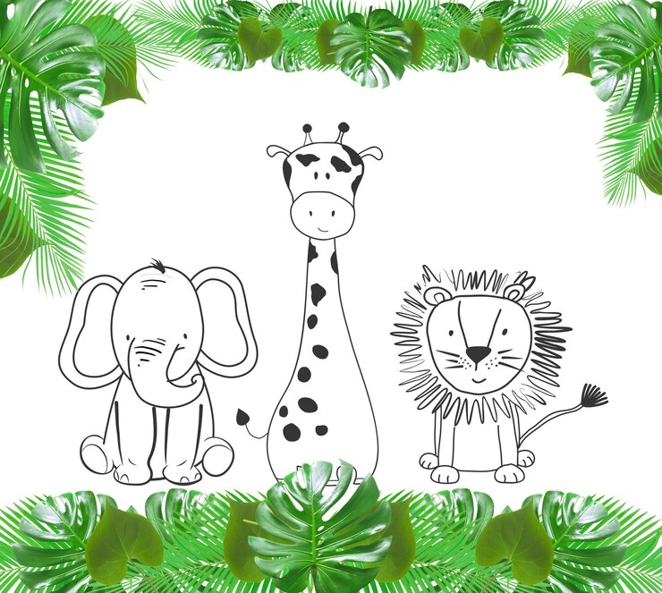 Foto een tekening van een giraf en een giraf met een tijger erop