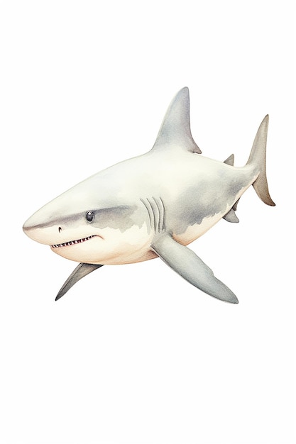 een tekening van een haai met een witte neus en mond.