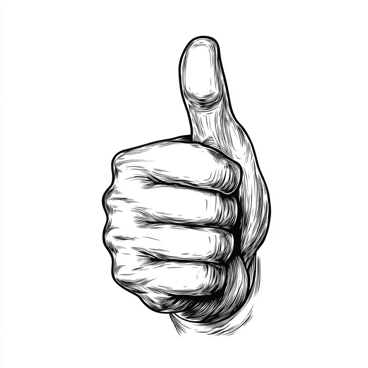Foto een tekening van een hand die een duim omhoog geeft
