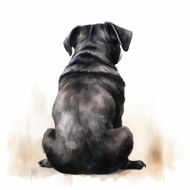 een tekening van een hond die op een natte vloer zit