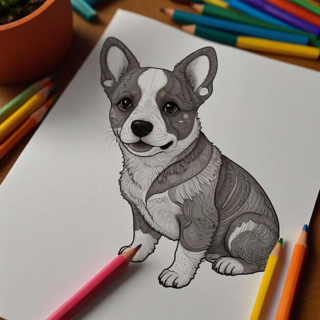 een tekening van een hond met een foto van een hond erop