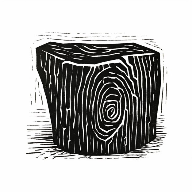 een tekening van een houten blok met een spiraalvormig ontwerp generatief ai