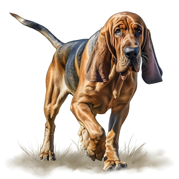 Foto een tekening van een jachthond met een hond met lange oren.