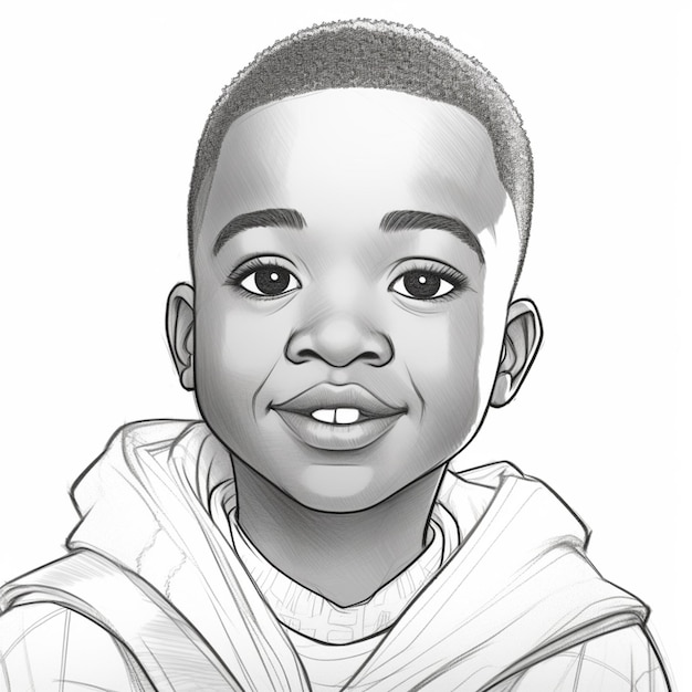 een tekening van een jonge jongen met een hoodie en een glimlach generatieve ai