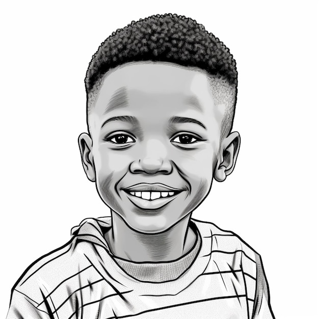 een tekening van een jongen met zwart haar en een wit overhemd generatieve ai
