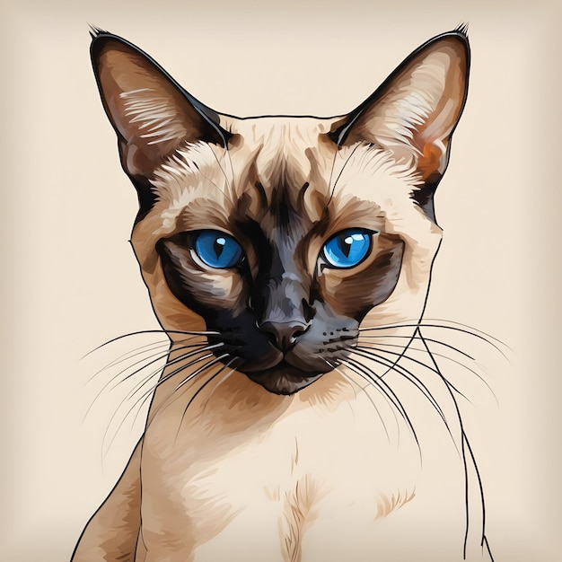 een tekening van een kat met blauwe ogen en een zwart-witte foto van een kat Met blauwe ogen