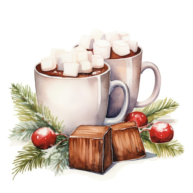 Een tekening van een kerstboom met een hoop marshmallows en een kerst boom.