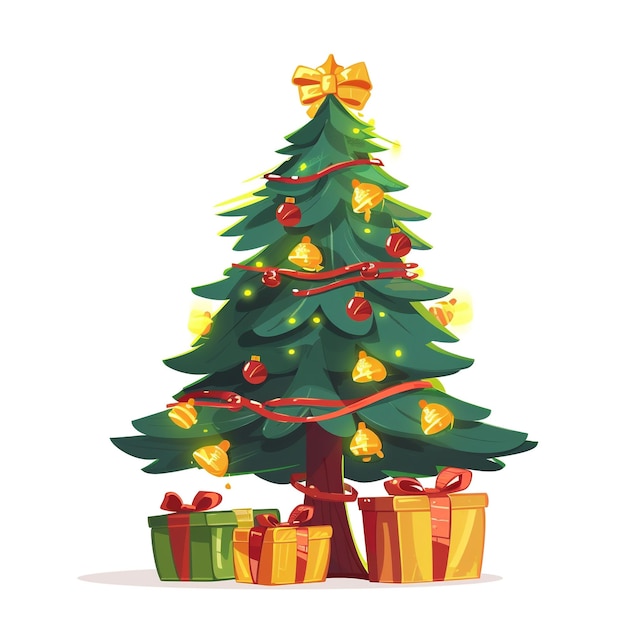 een tekening van een kerstboom met een lint eromheen