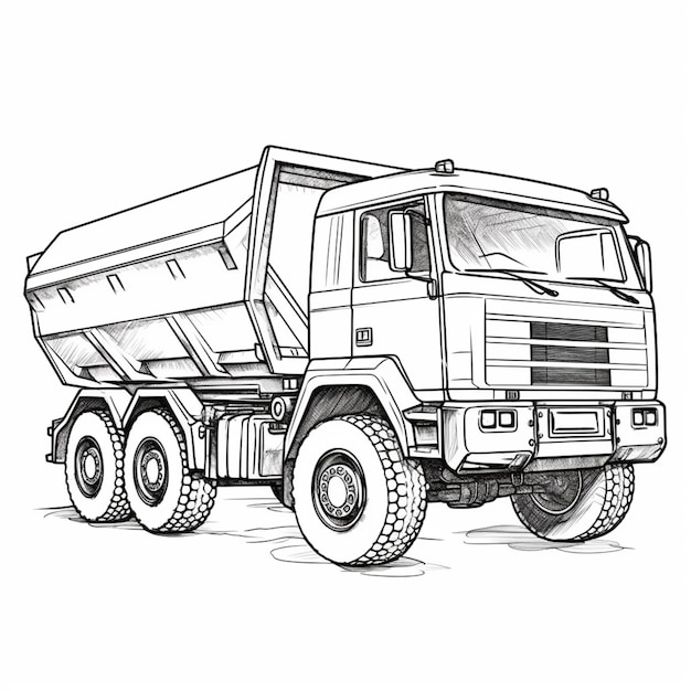 Een tekening van een kiepwagen met een grote generatieve ai met voorwielaandrijving