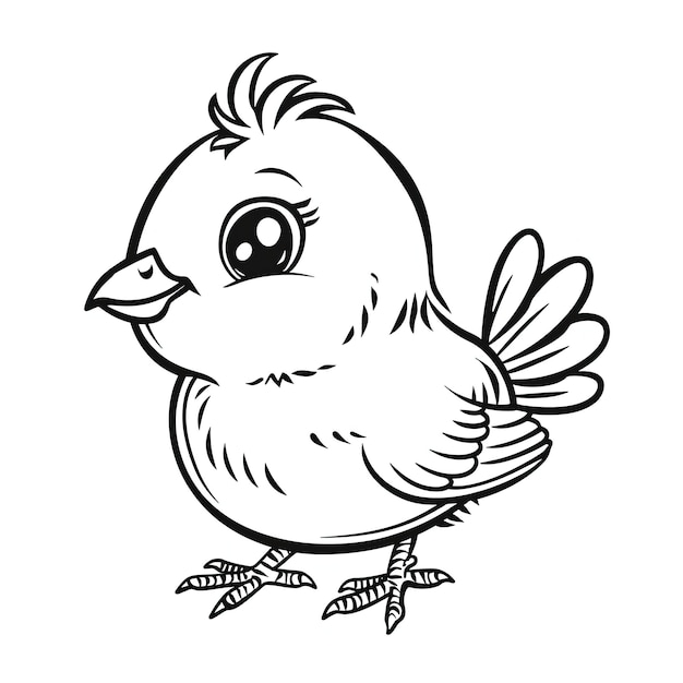 een tekening van een kip met een vogel aan de zijkant