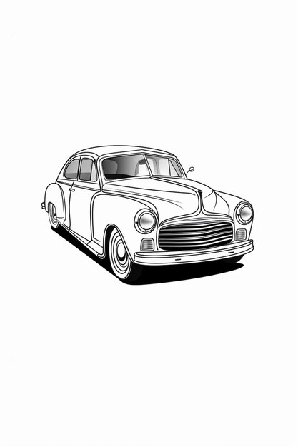 een tekening van een klassieke auto met een witte achtergrond generatieve ai