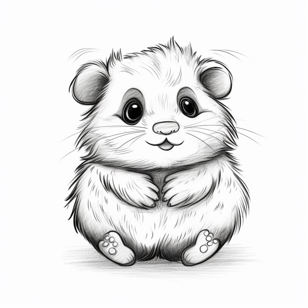 een tekening van een kleine hamster die op zijn achterpoten zit generatieve ai