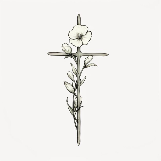 een tekening van een kruis met een bloem erop generatief ai