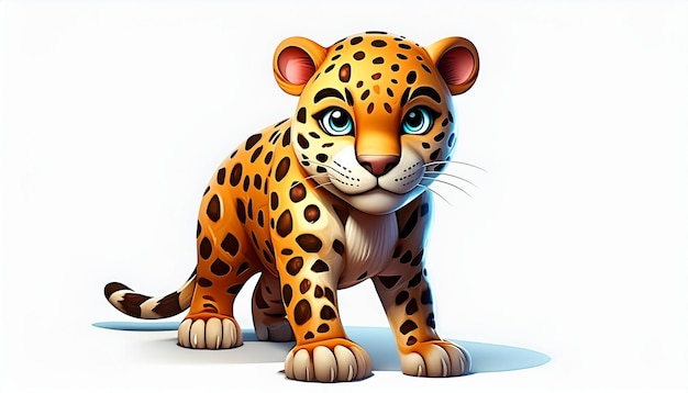 een tekening van een luipaard met blauwe ogen en een witte achtergrond