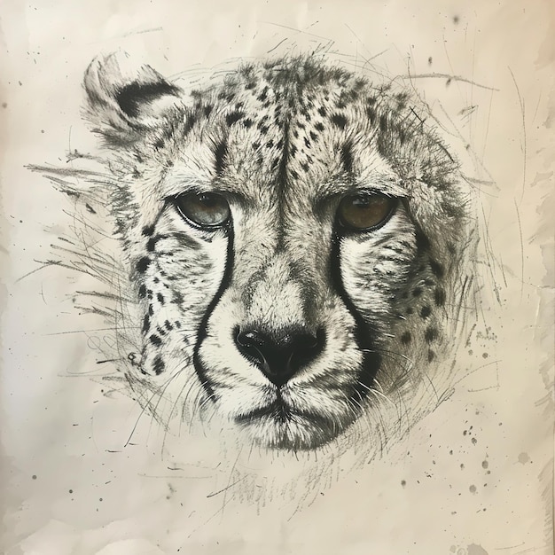 Foto een tekening van een luipaard met een tekening ervan