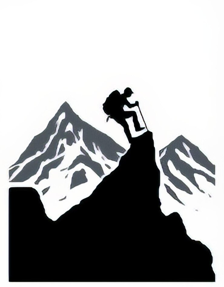 Foto een tekening van een man die op een bergtop staat met een vrouw die op een rots staat
