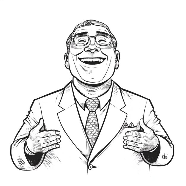 Foto een tekening van een man in pak en stropdas met een bril erop