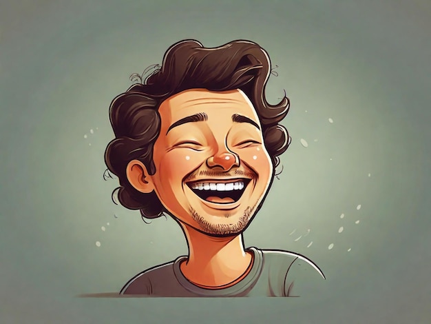 een tekening van een man met een glimlach op zijn gezicht