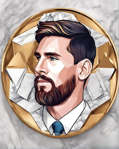 Foto een tekening van een man met een stropdas en een gouden cirkel