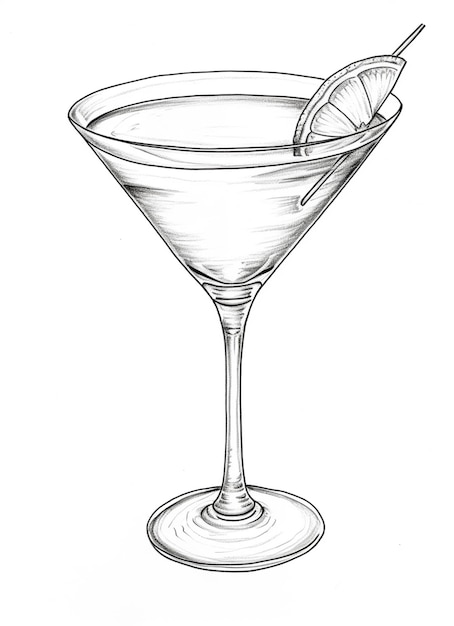 een tekening van een martini glas met een plakje citroen op de rand generatieve ai