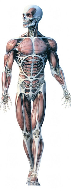 Een tekening van een menselijk lichaam met daarin een skelet