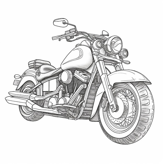 een tekening van een motorfiets met een voorwiel en een voorwielgenerator ai