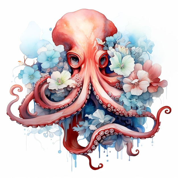 een tekening van een octopus met bloemen en het woord octopus