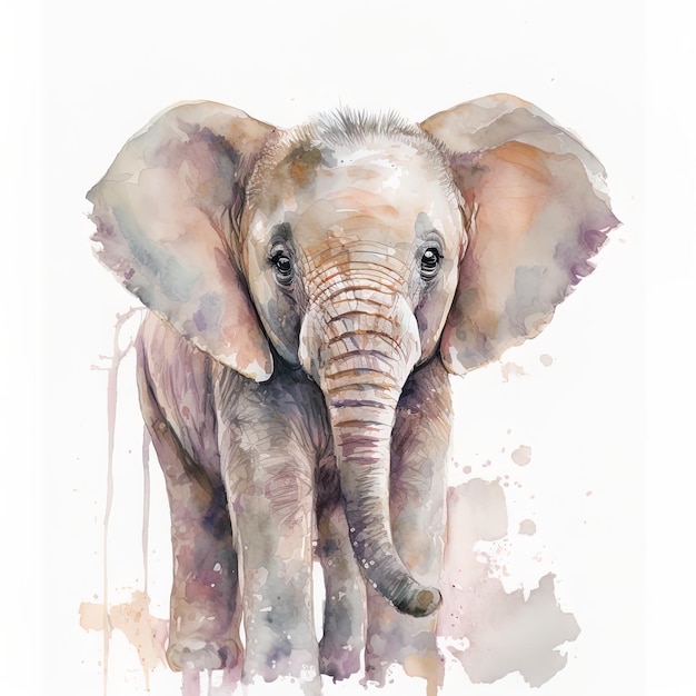 Een tekening van een olifant met een roze en groene kleur.