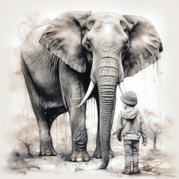 Een tekening van een olifant met het woord olifant erop