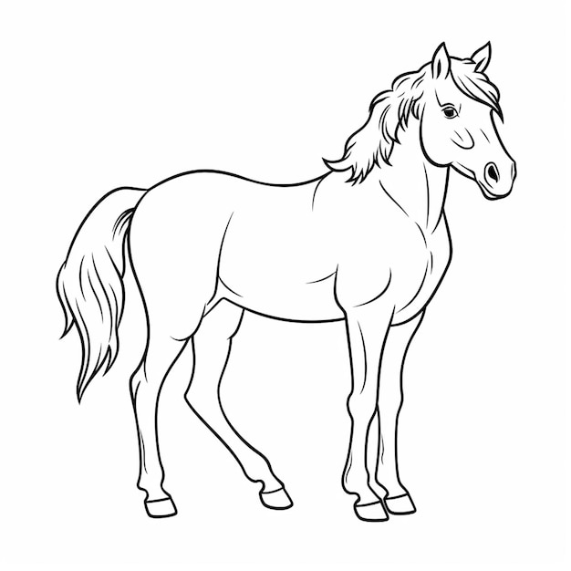 Een tekening van een paard dat in een rij staat op een witte achtergrond