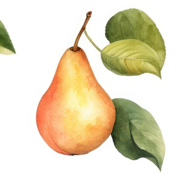 Foto een tekening van een peer en bladeren met de woorden pears erop.