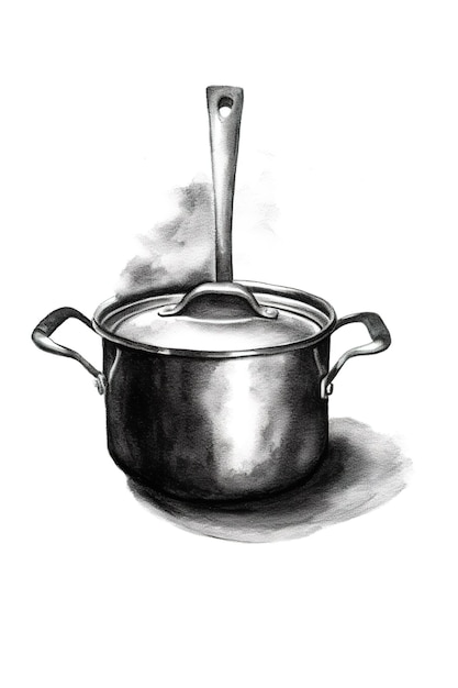 Een tekening van een pot die in een pan wordt gegoten.