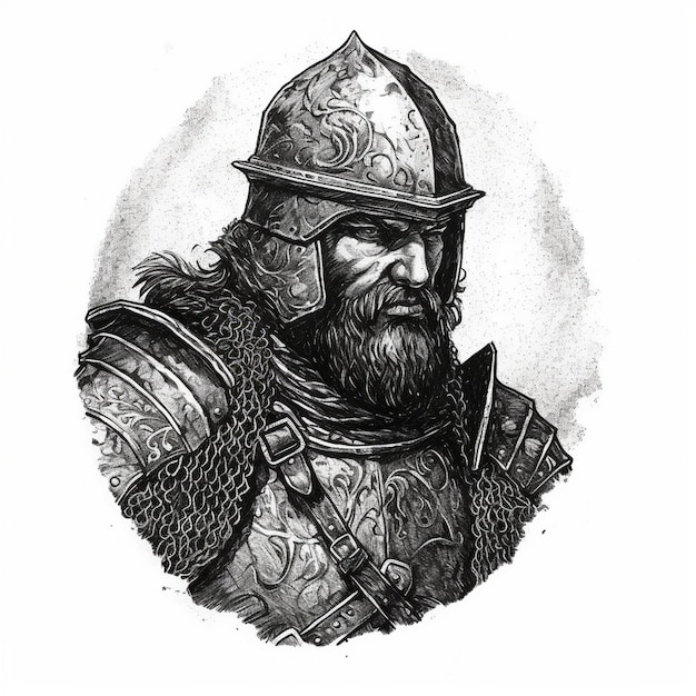 een tekening van een ridder met zwaard en schild.