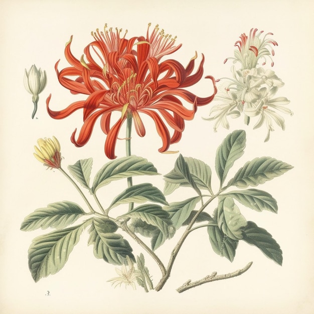 Een tekening van een rode bloem botanische illustratie