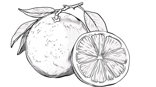 Foto een tekening van een sinaasappel met een citroen erop
