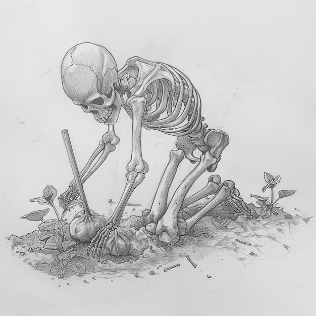 Foto een tekening van een skelet met een bal erin