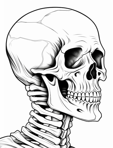 Foto een tekening van een skelet met een skelet hoofd en nek generatieve ai