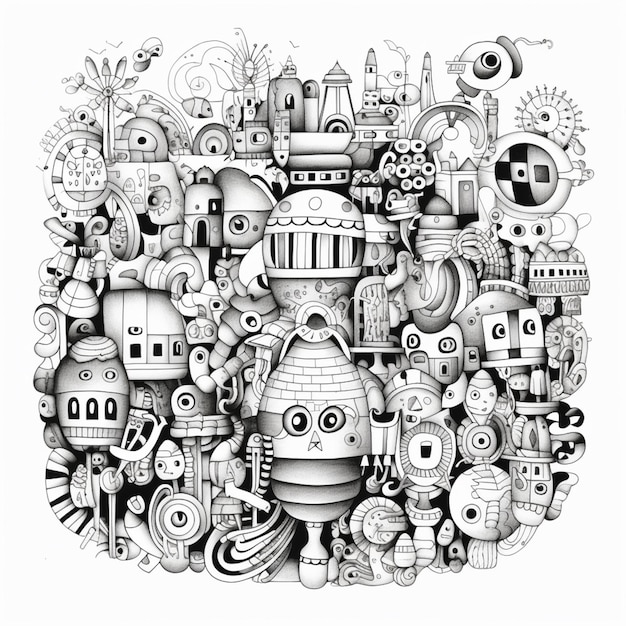Een tekening van een stel robots en andere dingen generatieve ai