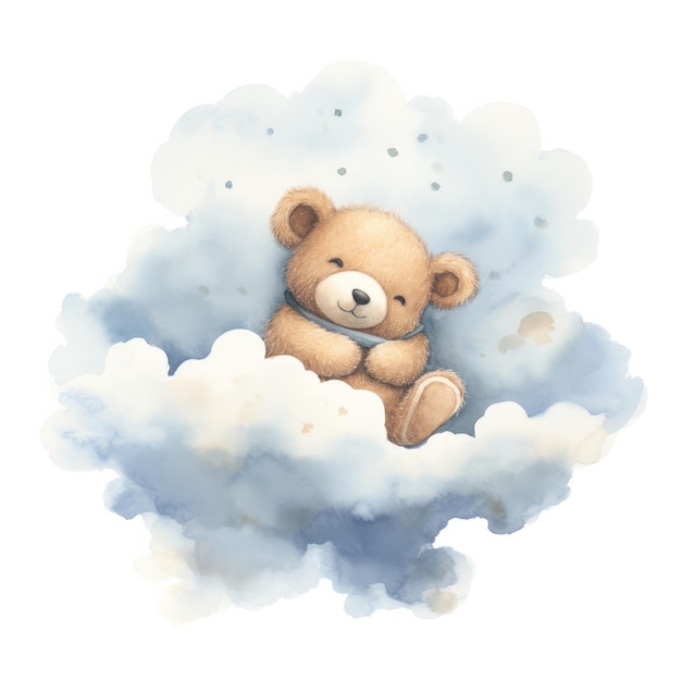 een tekening van een teddybeer in de wolken