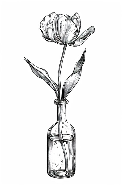 Foto een tekening van een vaas met een bloem erin
