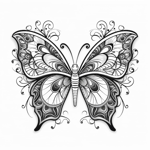 een tekening van een vlinder met een ontwerp dat vlinder zegt.