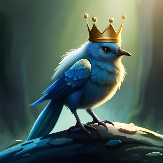 Een tekening van een vogel met een kroon erop