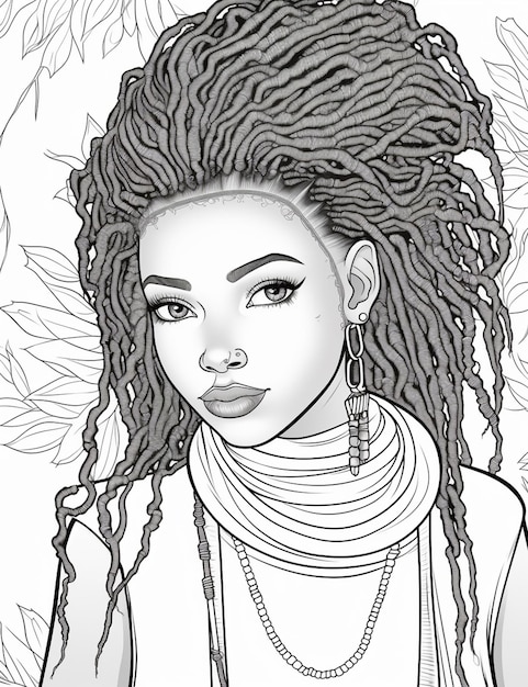 Een tekening van een vrouw met dreadlocks en een sjaal generatieve ai