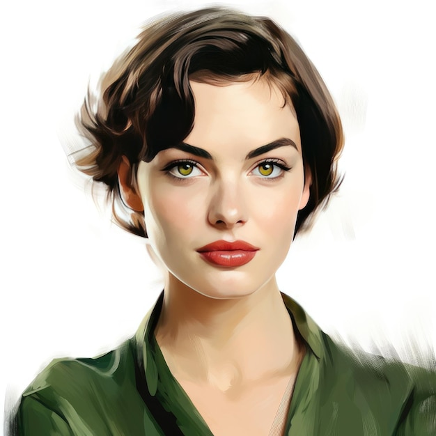 Een tekening van een vrouw met een groen oog.